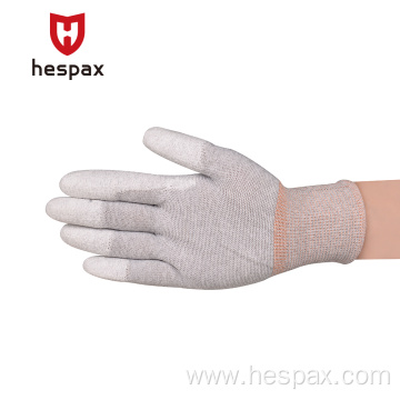 Hespax Seamless Work Gloves Cleanroom Carbon Fiber PU